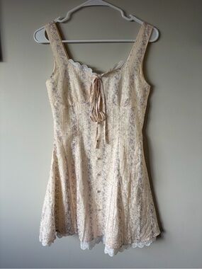 Simons Floral Cream and Lavender Lace-Trim Sundress